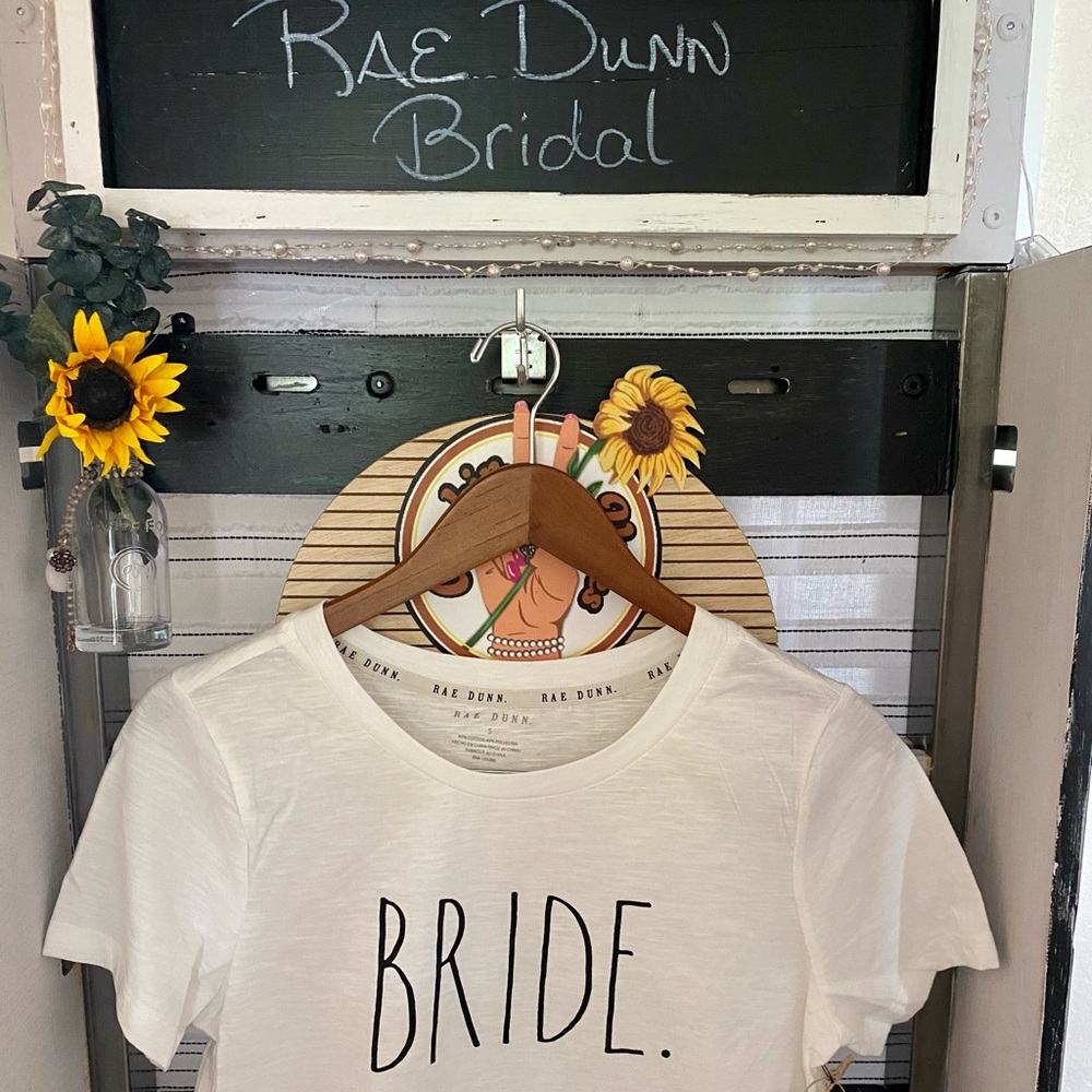 RAE DUNN~White Bride T-Shirt, Classic Black Script